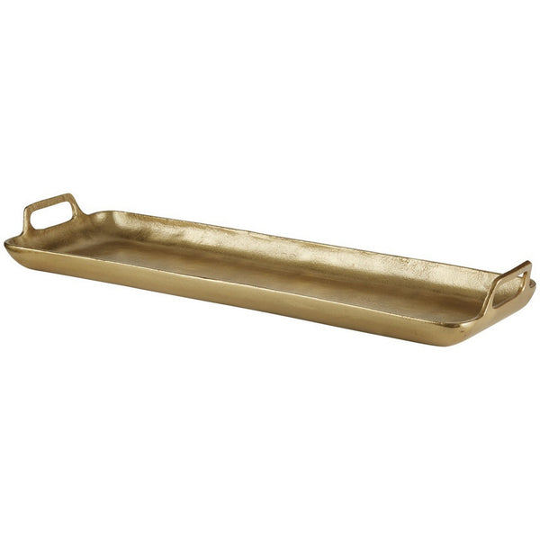 benzara Rectangular Metal Frame Decorative Tray with Cut Out Handle Gold - BM227398