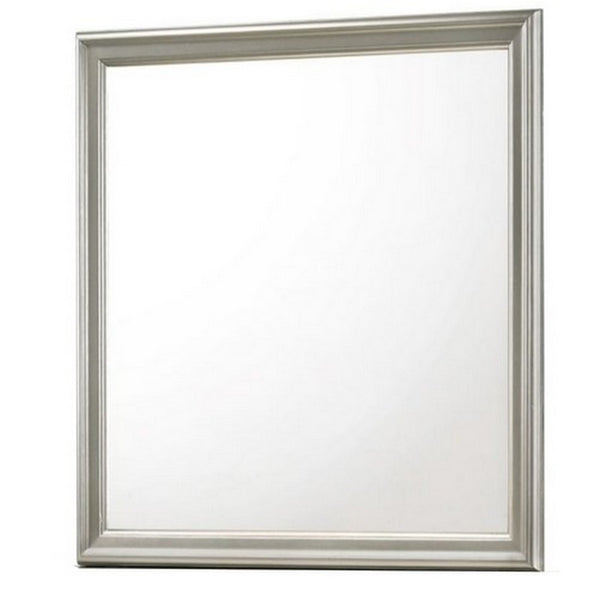 Benzara Rectangular Molded Wooden Frame Dresser Top Mirror Antique Silver - BM215167