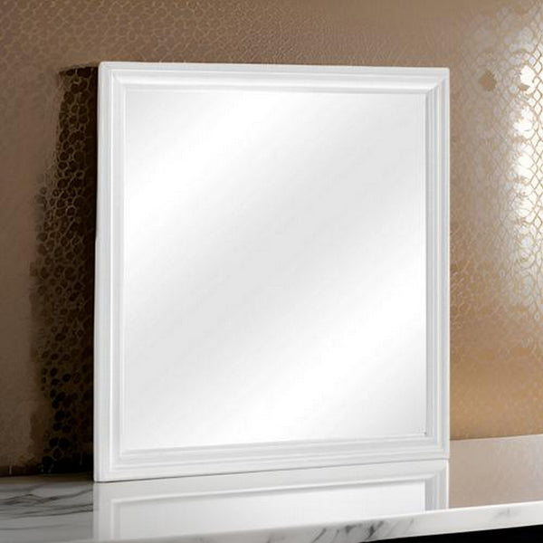 benzara Rectangular Molded Wooden Frame Dresser Top Mirror White and Silver - BM215170