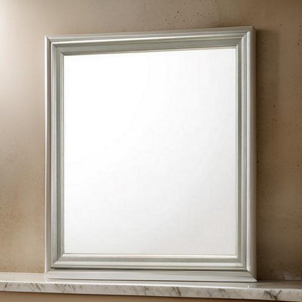 benzara Rectangular Molded Wooden Frame Dresser Top Mirror Antique Silver - BM215167