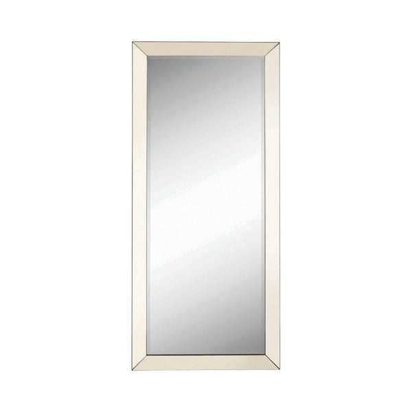 benzara Rectangular Shaped Floor Mirror with Beveled Edge Silver - BM233236