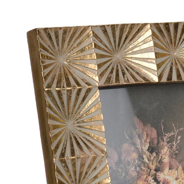 Benzara Rectangular Shaped Polyresin Photo Frame With Mirror And Pyramid Like Design Gold