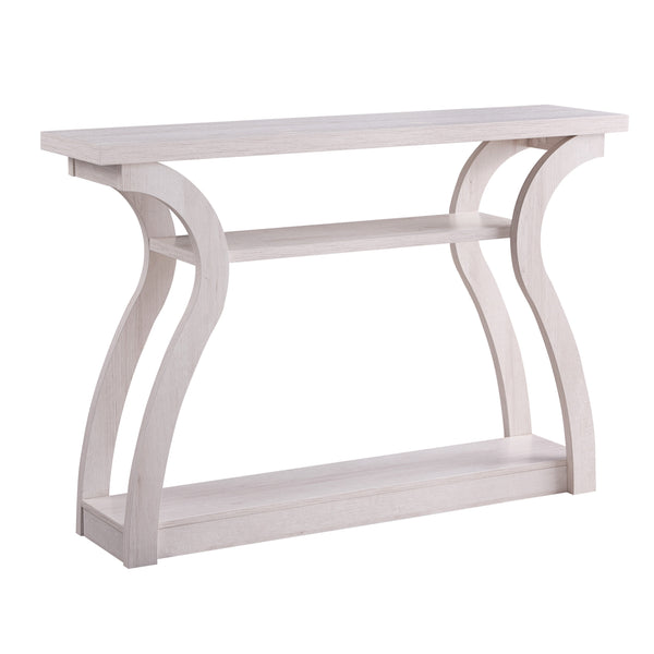 Benzara Rectangular Top Wooden Frame Console Table With 2 Bottom Shelves Off White - BM214730
