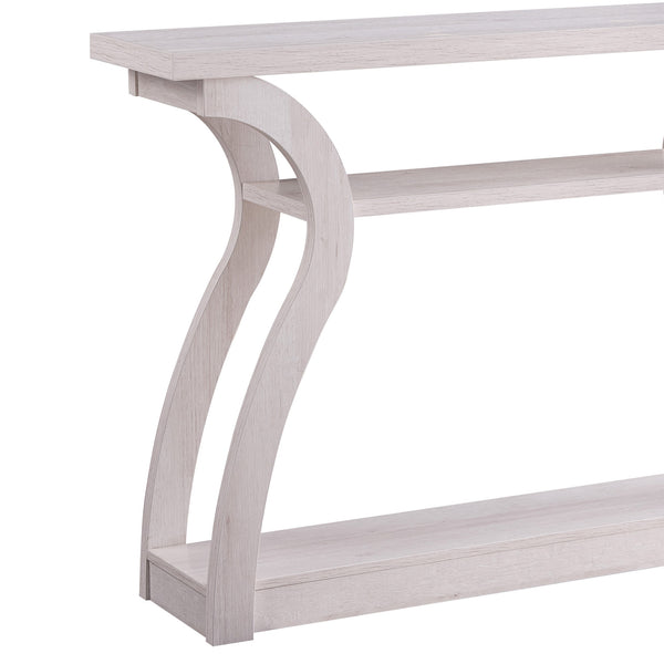 Benzara Rectangular Top Wooden Frame Console Table With 2 Bottom Shelves Off White - BM214730