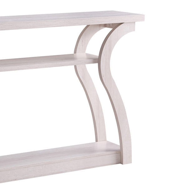 Benzara Rectangular Top Wooden Frame Console Table With 2 Bottom Shelves Off White - BM214730