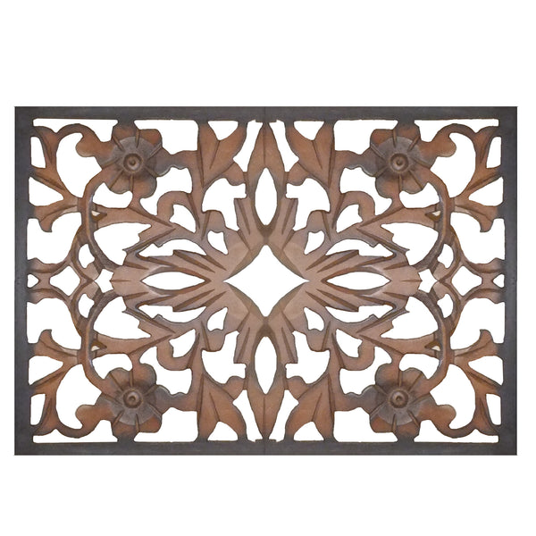 Benzara Rectangular Wall Panel With Intricate Floral Carvings Burnt Black - BM01869
