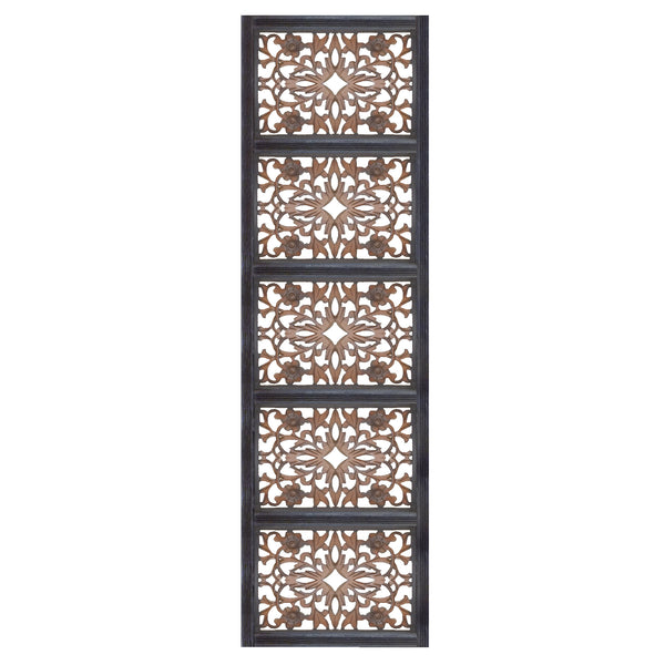 Benzara Rectangular Wall Panel With Intricate Floral Carvings Burnt Black - BM01869