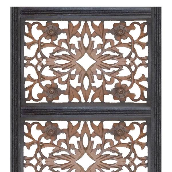 Benzara Rectangular Wall Panel With Intricate Floral Carvings Burnt Black - BM01869
