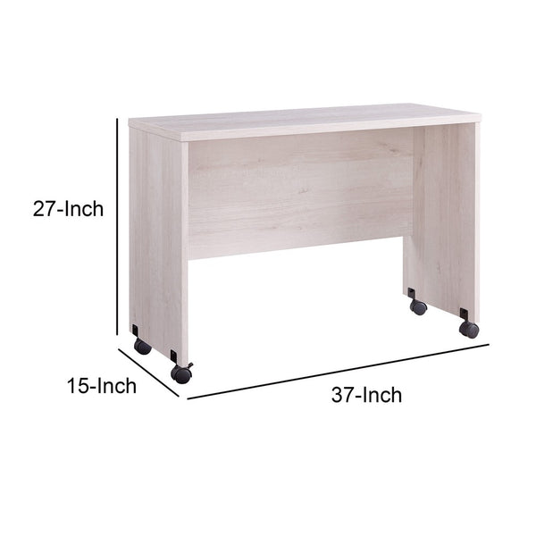 Benzara Rectangular Wooden Desk Return With Casters And Grain Details White Oak - BM208937