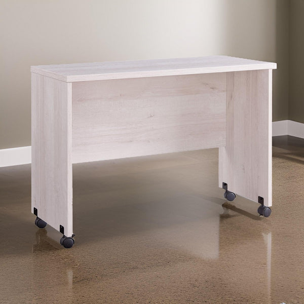 benzara Rectangular Wooden Desk Return with Casters and Grain Details White Oak - BM208937