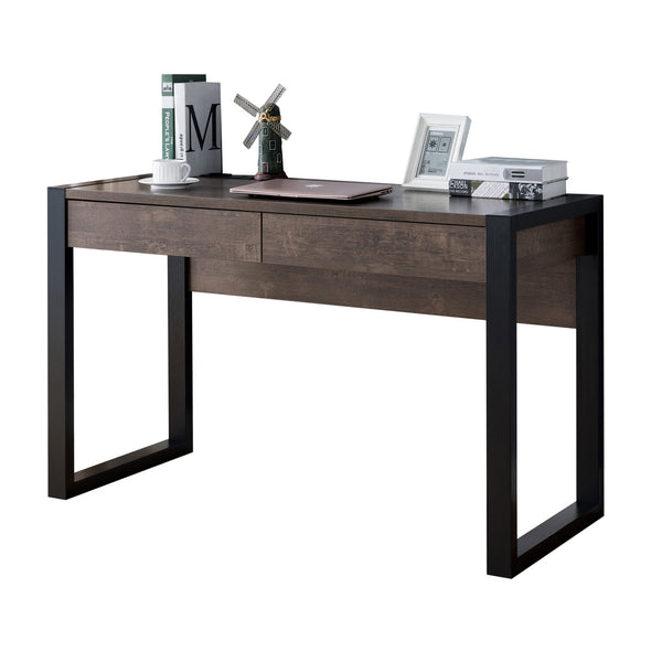 Benzara Rectangular Wooden Desk With Electric Outlet And Sled Leg Support Black And Brown - BM196205