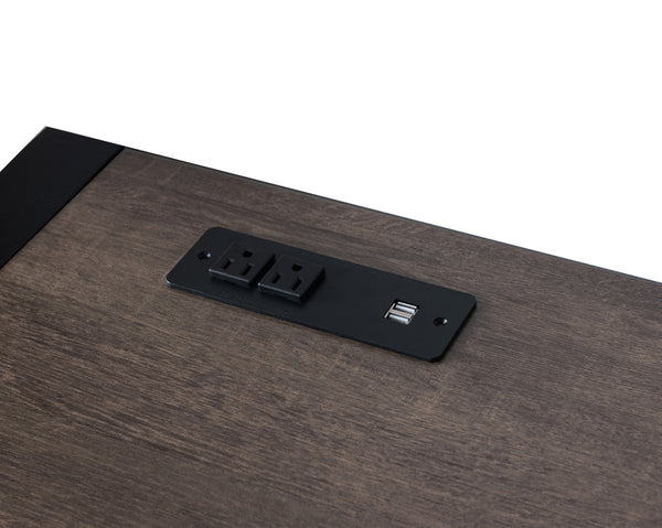 Benzara Rectangular Wooden Desk With Electric Outlet And Sled Leg Support Black And Brown - BM196205