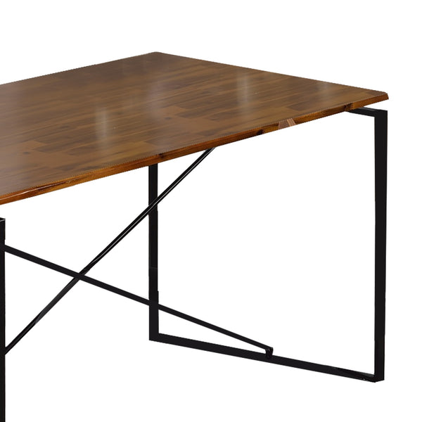 Benzara Rectangular Wooden Dining Table With X Shape Metal Base In Black And Brown - BM209583
