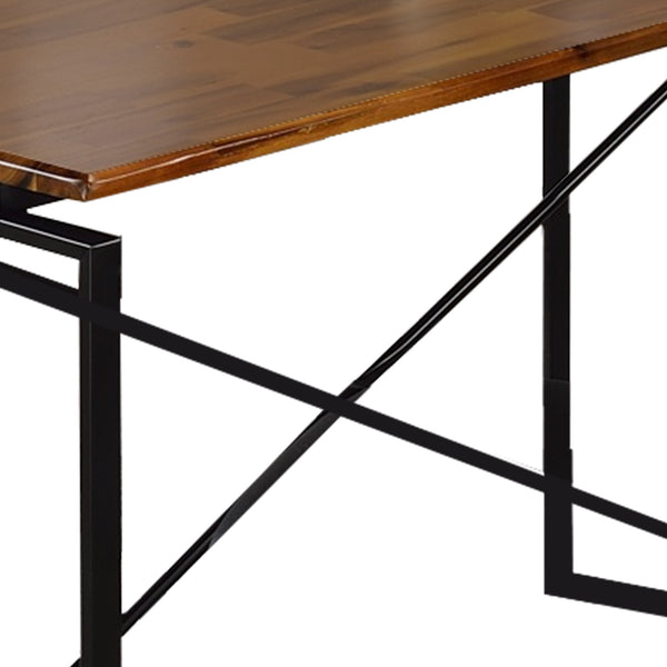 Benzara Rectangular Wooden Dining Table With X Shape Metal Base In Black And Brown - BM209583