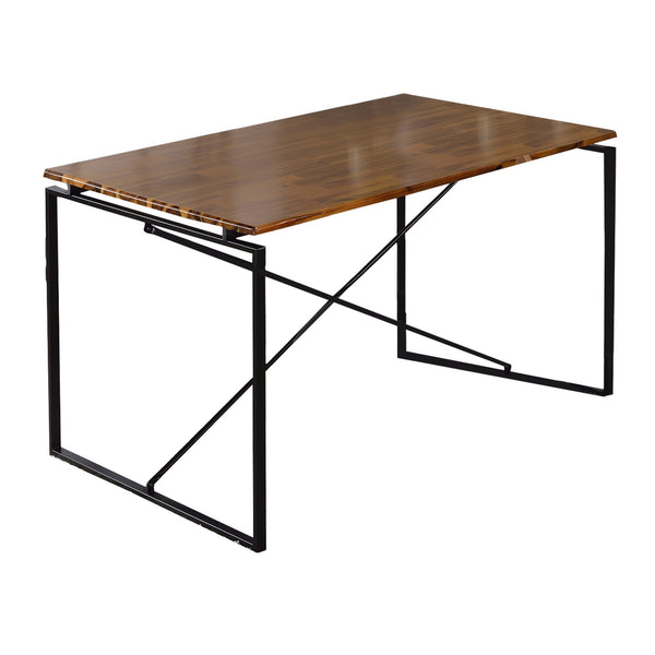 benzara Rectangular Wooden Dining Table with X Shape Metal Base in Black and Brown - BM209583