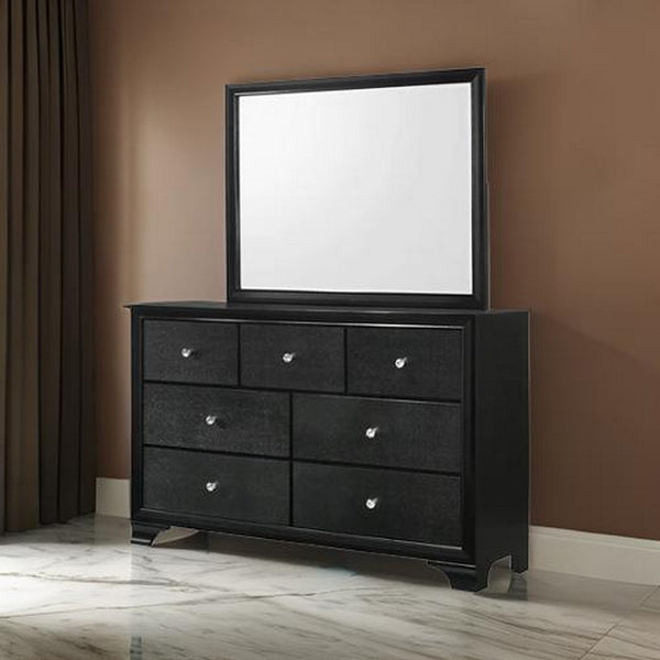 benzara Rectangular Wooden Frame Dresser Top Mirror Black and Silver - BM215210
