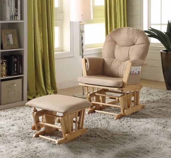 benzara Rehan Glider Chair & Ottoman 2 Piece Pack Brown & Natural Oak - BM151933