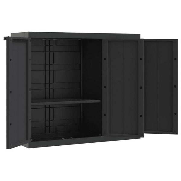 Benzara Reina Outdoor Storage Cabinet With Shelf Black Polypropylene 38 Inch -BM326454