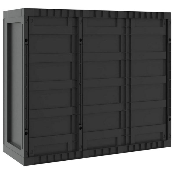Benzara Reina Outdoor Storage Cabinet With Shelf Black Polypropylene 38 Inch -BM326454