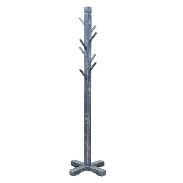 benzara Rena Coat Hat Rack Stand 8 Wood Stems 72 Inch Ocean Blue Mahogany -BM325366