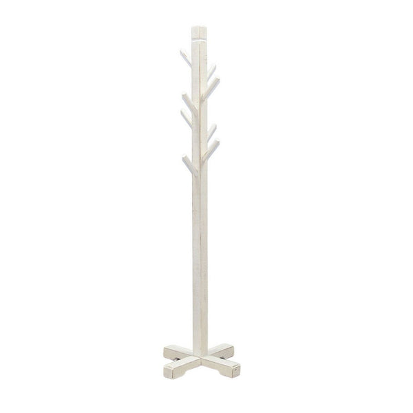 Benzara Rena Coat Hat Rack Stand 8 Wood Stems 72 Inch Rustic White Mahogany -BM325368
