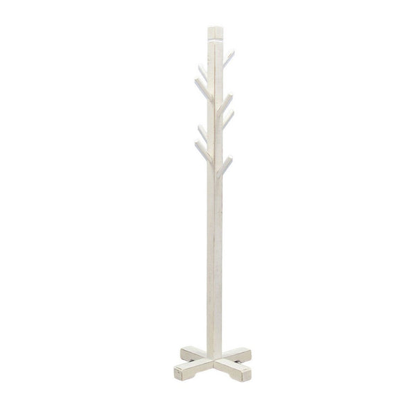 Benzara Rena Coat Hat Rack Stand 8 Wood Stems 72 Inch Rustic White Mahogany -BM325368