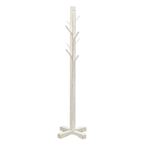 benzara Rena Coat Hat Rack Stand 8 Wood Stems 72 Inch Rustic White Mahogany -BM325368