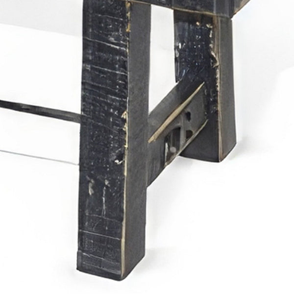 Benzara Rena Dining Bench Turnbuckle Accent 64 Inch Black Mahogany Wood -BM325424