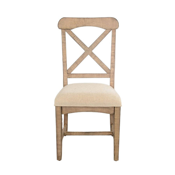 Benzara Rena Dining Chair Set Of 2 X-Back Design White Beige Mahogany Wood -BM325432