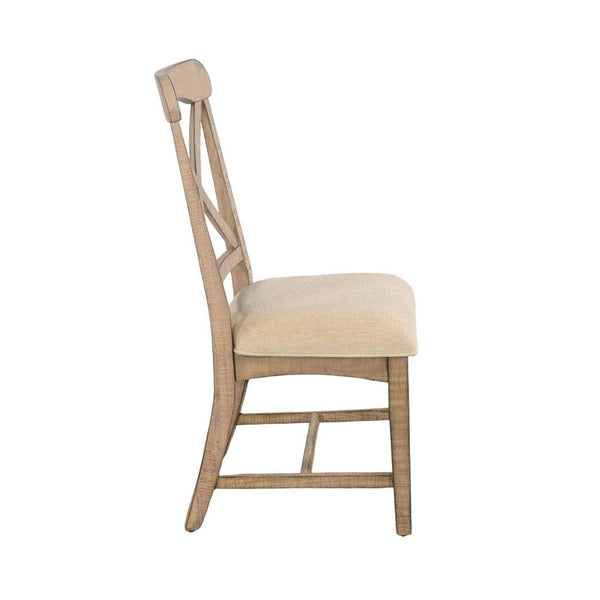 Benzara Rena Dining Chair Set Of 2 X-Back Design White Beige Mahogany Wood -BM325432