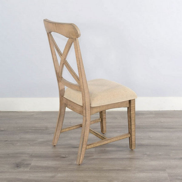 Benzara Rena Dining Chair Set Of 2 X-Back Design White Beige Mahogany Wood -BM325432