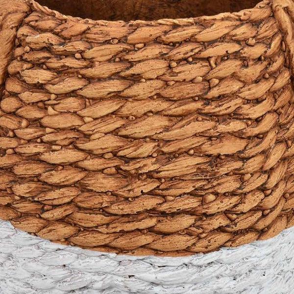 Benzara Reno 12 Inch Planter Rope Woven Design White And Brown Finished Resin - BM309750