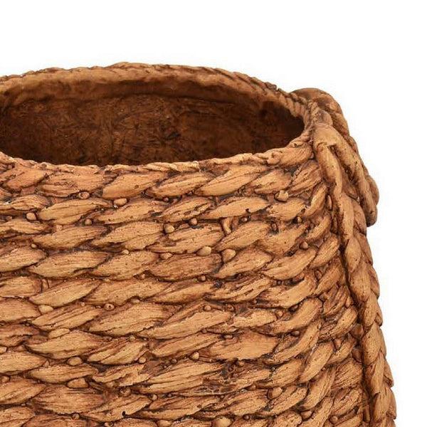 Benzara Reno 12 Inch Planter Rope Woven Design White And Brown Finished Resin - BM309750