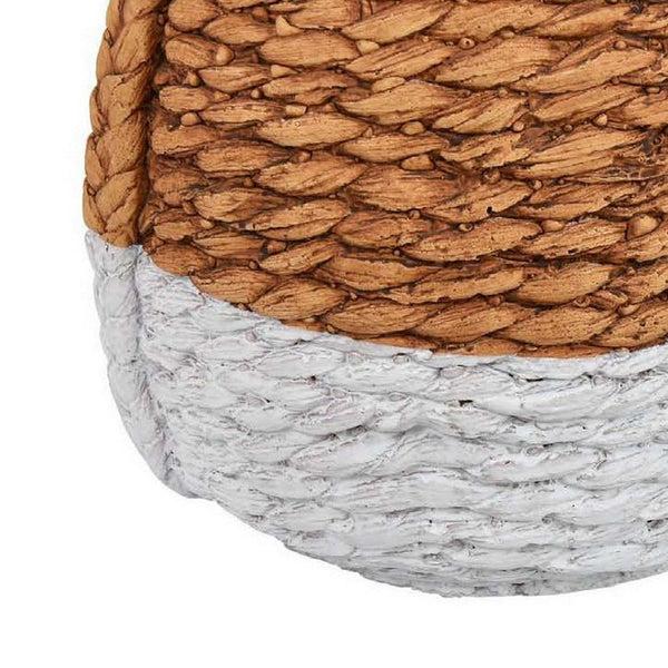 Benzara Reno 12 Inch Planter Rope Woven Design White And Brown Finished Resin - BM309750