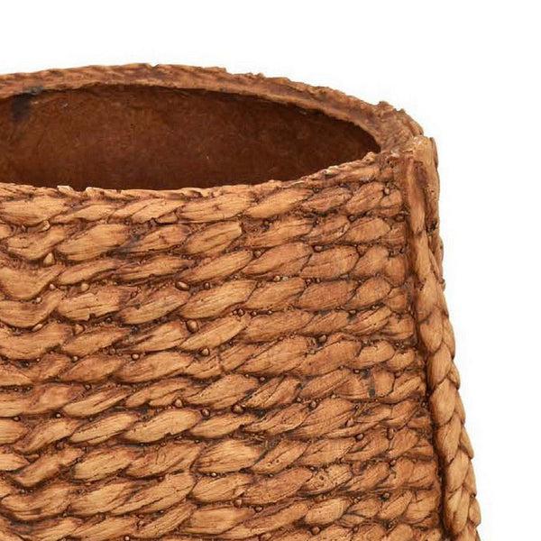 Benzara Reno 15 Inch Planter Rope Woven Design White And Brown Finished Resin - BM309749