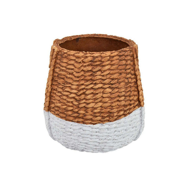 benzara Reno 15 Inch Planter Rope Woven Design White and Brown Finished Resin - BM309749