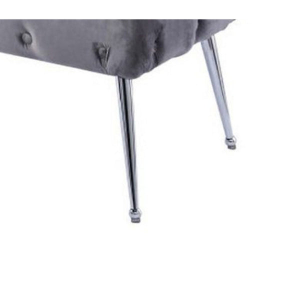Benzara Rey 48 Inch Accent Bench Tufted Gray Velvet Upholstery Padded Seat Chrome - BM316068