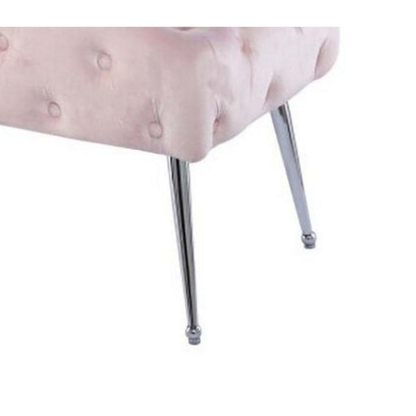 Benzara Rey 48 Inch Accent Bench Tufted Pink Velvet Upholstery Padded Seat Chrome - BM316069
