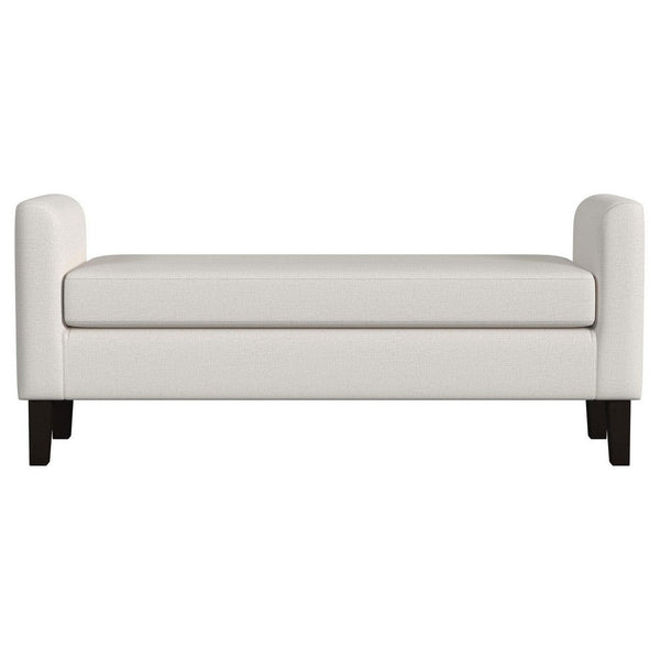 Benzara Reyan Accent Bench Ivory Fabric Foam Cushions Black Wood 60 Inch -BM329654