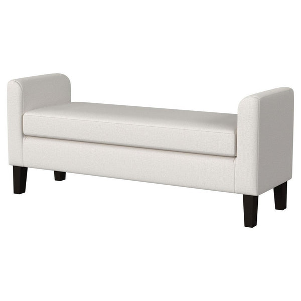 Benzara Reyan Accent Bench Ivory Fabric Foam Cushions Black Wood 60 Inch -BM329654