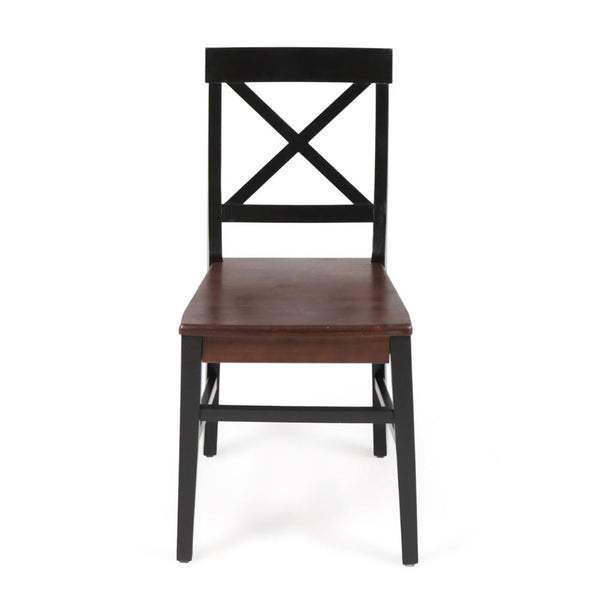 Benzara Ricks Dining Chair Set Of 2 Crossed X Back Acacia Wood Dark Brown Black -BM323428