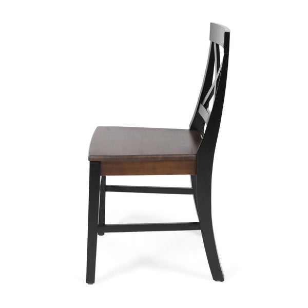 Benzara Ricks Dining Chair Set Of 2 Crossed X Back Acacia Wood Dark Brown Black -BM323428