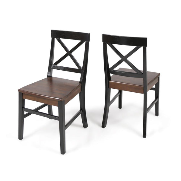 benzara Ricks Dining Chair Set of 2 Crossed X Back Acacia Wood Dark Brown Black -BM323428