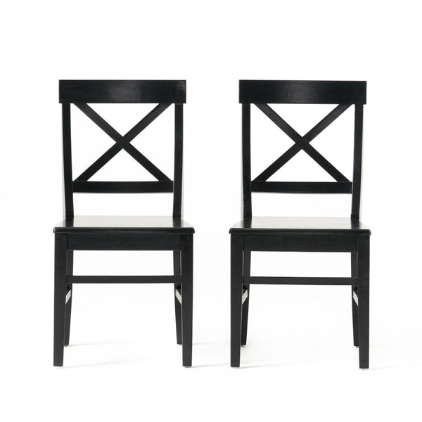 Benzara Ricks Dining Chair Set Of 2 Crossed X Back Curved Back Legs Black Wood -BM323431