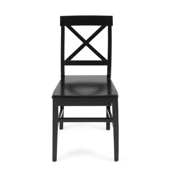 Benzara Ricks Dining Chair Set Of 2 Crossed X Back Curved Back Legs Black Wood -BM323431