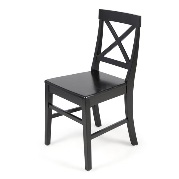 Benzara Ricks Dining Chair Set Of 2 Crossed X Back Curved Back Legs Black Wood -BM323431