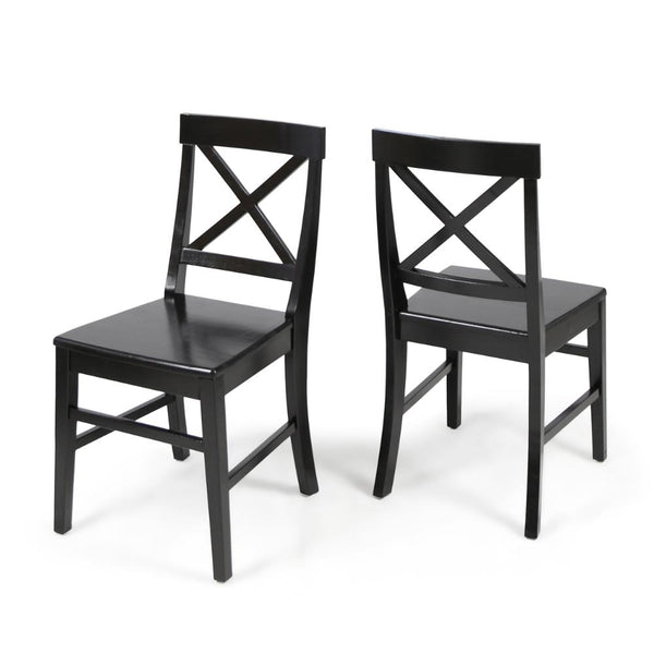 benzara Ricks Dining Chair Set of 2 Crossed X Back Curved Back Legs Black Wood -BM323431