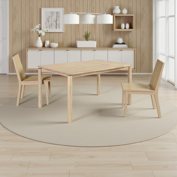 benzara Rida Dining Table White Washed Hardwood Rectangular 59 Inch Top -BM328740