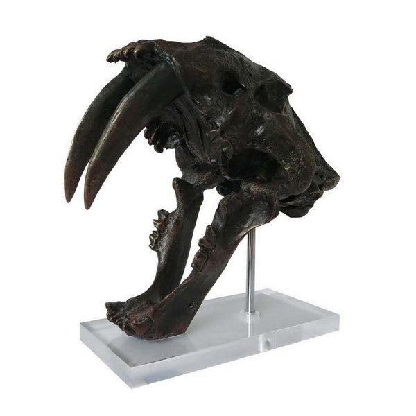 Benzara Rimaa Sabertooth Tiger Tabletop Decor Black Resin Acrylic 13 Inch -BM331063