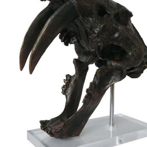 Benzara Rimaa Sabertooth Tiger Tabletop Decor Black Resin Acrylic 13 Inch -BM331063